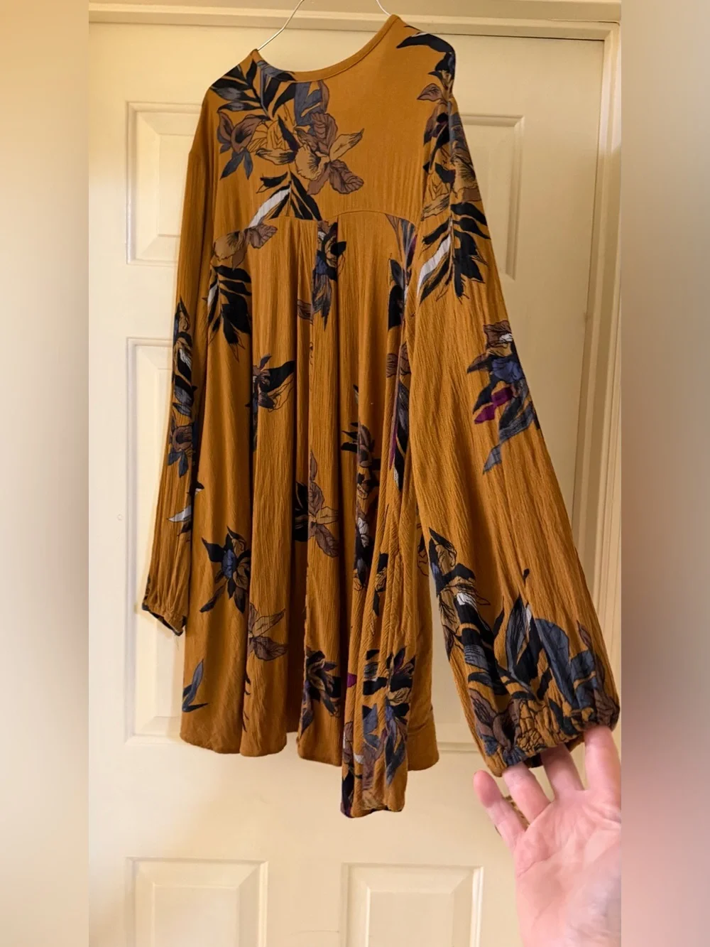 Free People Floral Boho Tunic Dress | Mustard | Size M